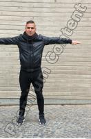 Male caucasian whole body leather jacket jogging 0001